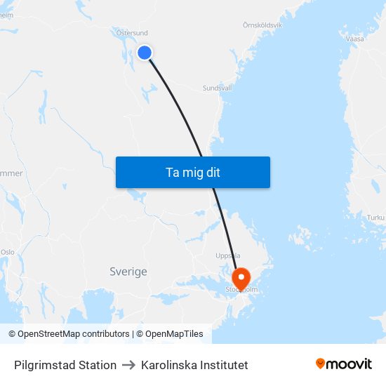 Pilgrimstad Station to Karolinska Institutet map