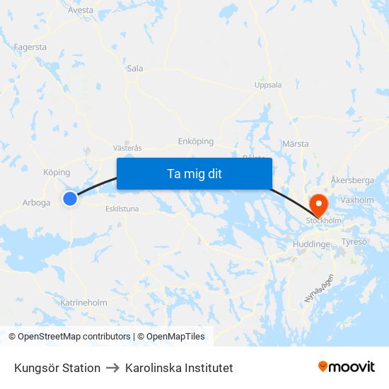 Kungsör Station to Karolinska Institutet map