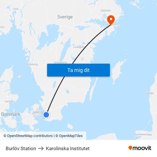 Burlöv Station to Karolinska Institutet map