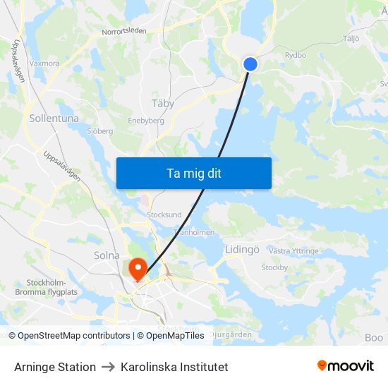 Arninge Station to Karolinska Institutet map