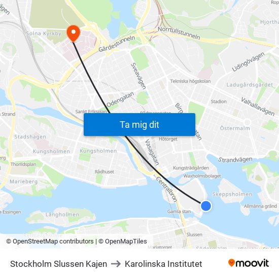 Stockholm Slussen Kajen to Karolinska Institutet map
