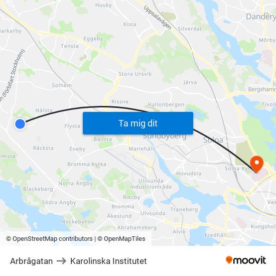 Arbrågatan to Karolinska Institutet map