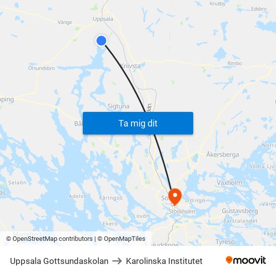 Uppsala Gottsundaskolan to Karolinska Institutet map