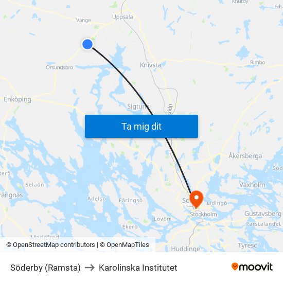 Söderby (Ramsta) to Karolinska Institutet map