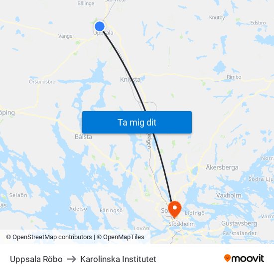 Uppsala Röbo to Karolinska Institutet map