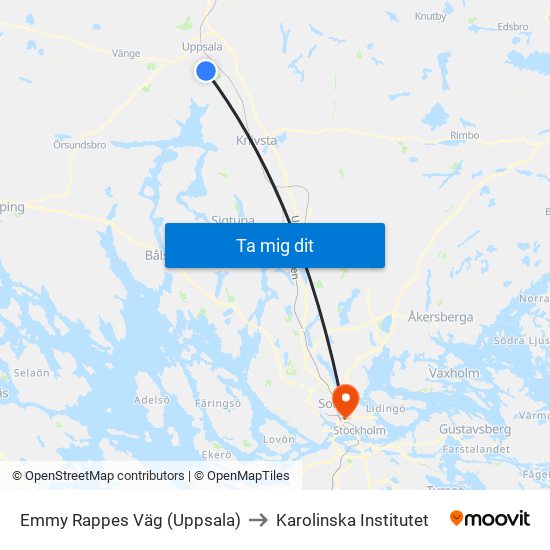 Emmy Rappes Väg (Uppsala) to Karolinska Institutet map