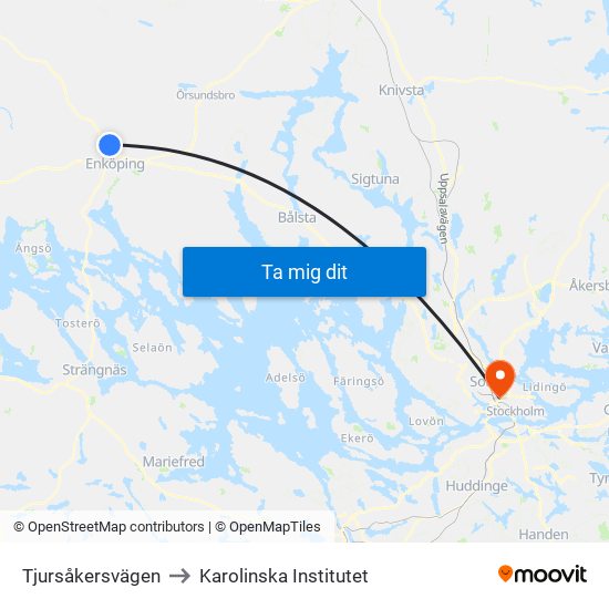 Tjursåkersvägen to Karolinska Institutet map