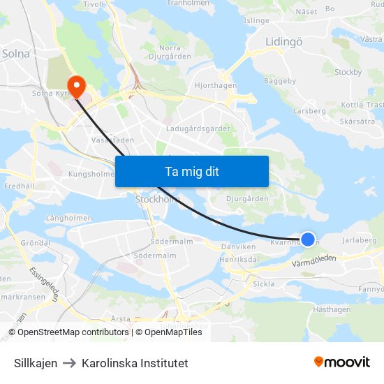 Sillkajen to Karolinska Institutet map