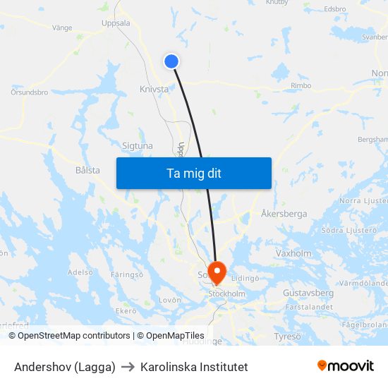 Andershov (Lagga) to Karolinska Institutet map
