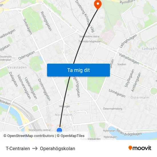 T-Centralen to Operahögskolan map