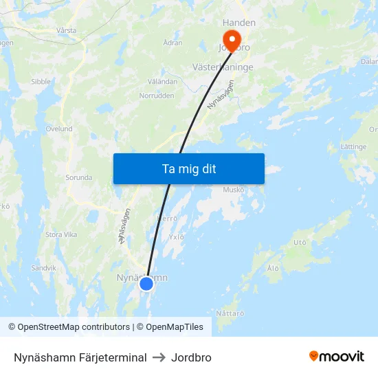 Nynäshamn Färjeterminal to Jordbro map