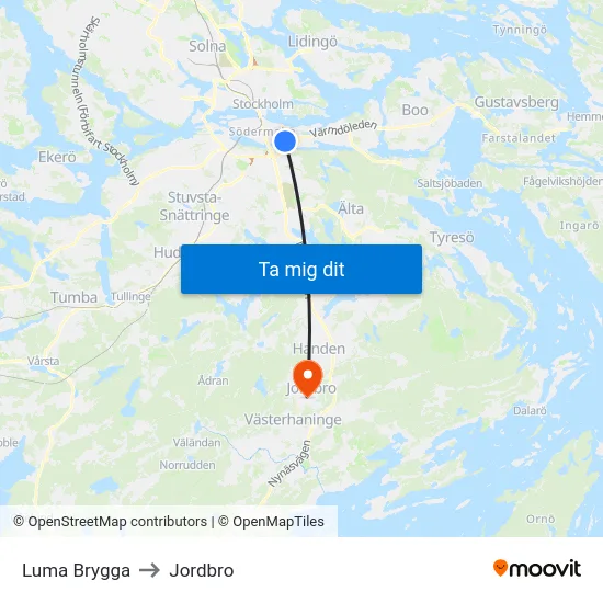 Luma Brygga to Jordbro map