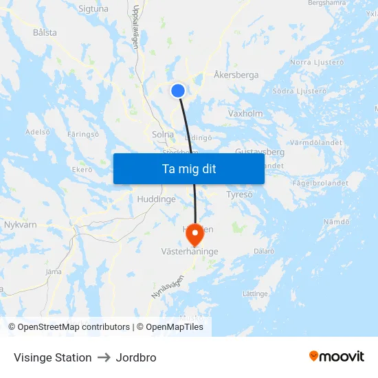 Visinge Station to Jordbro map