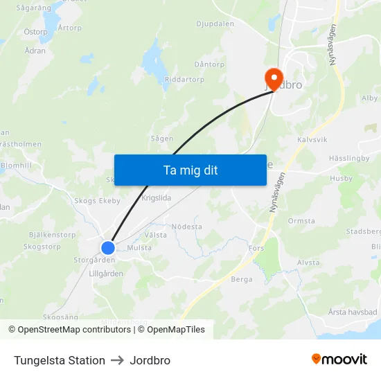 Tungelsta Station to Jordbro map