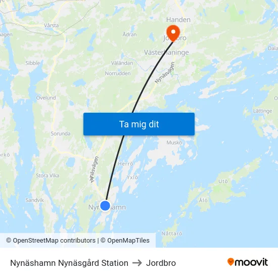 Nynäshamn Nynäsgård Station to Jordbro map