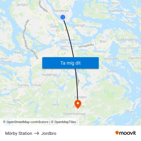 Mörby Station to Jordbro map