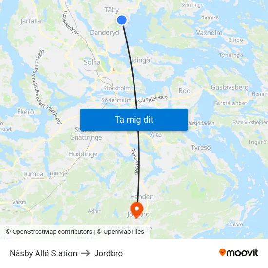 Näsby Allé Station to Jordbro map