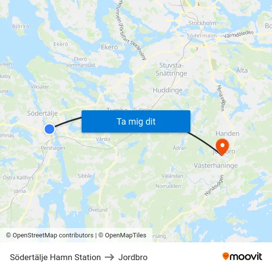 Södertälje Hamn Station to Jordbro map