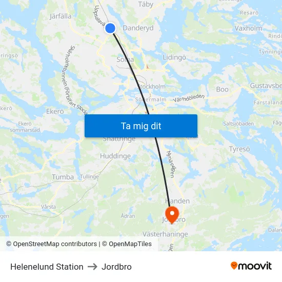 Helenelund Station to Jordbro map