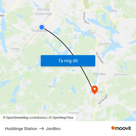 Huddinge Station to Jordbro map