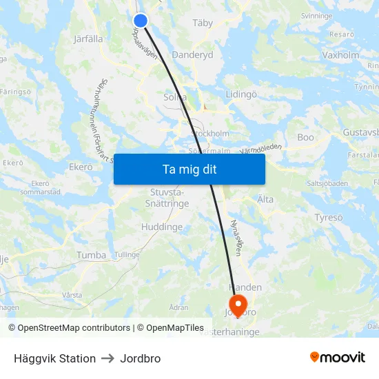 Häggvik Station to Jordbro map