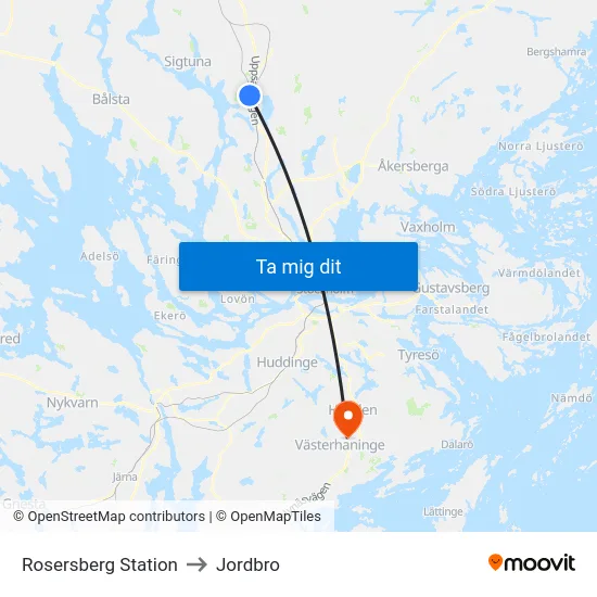 Rosersberg Station to Jordbro map