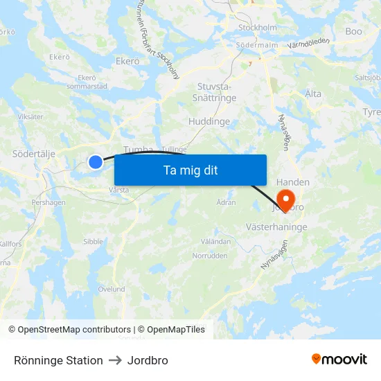 Rönninge Station to Jordbro map