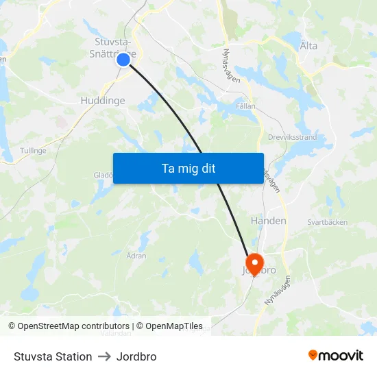 Stuvsta Station to Jordbro map