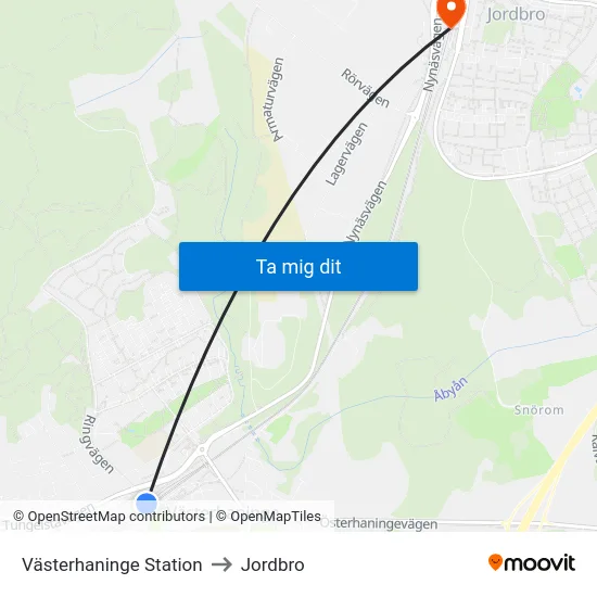 Västerhaninge Station to Jordbro map