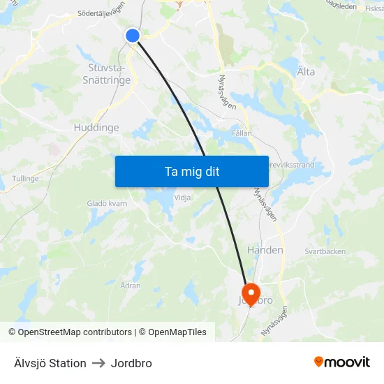 Älvsjö Station to Jordbro map