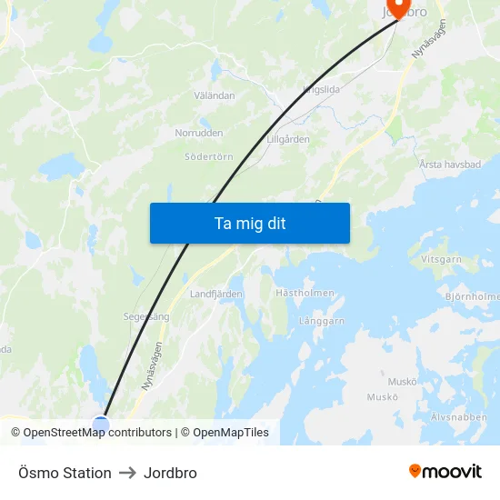 Ösmo Station to Jordbro map