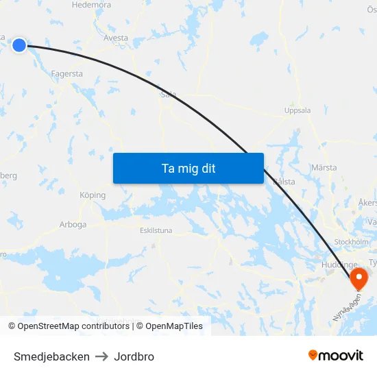 Smedjebacken to Jordbro map