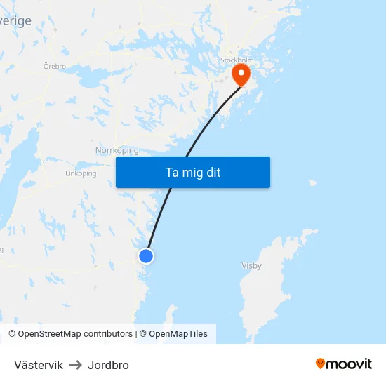 Västervik to Jordbro map