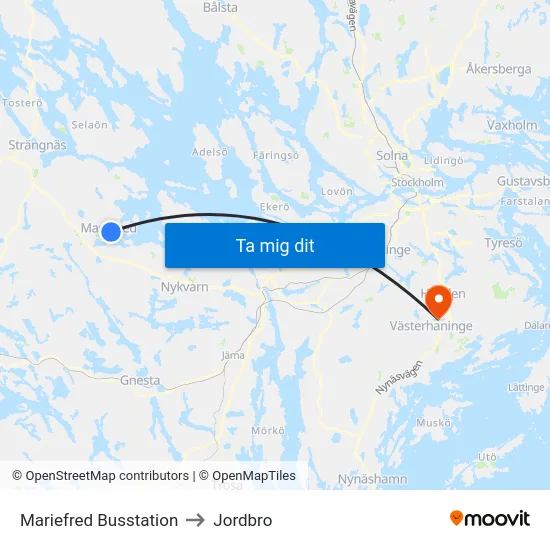 Mariefred Busstation to Jordbro map