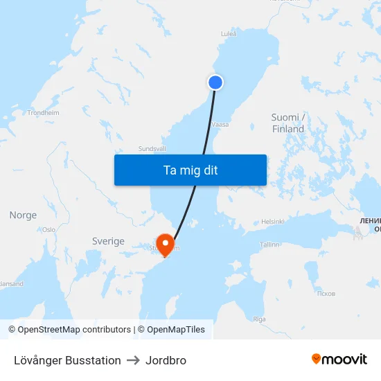 Lövånger Busstation to Jordbro map