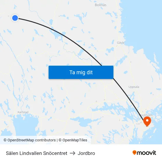 Sälen Lindvallen Snöcentret to Jordbro map