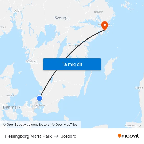 Helsingborg Maria Park to Jordbro map