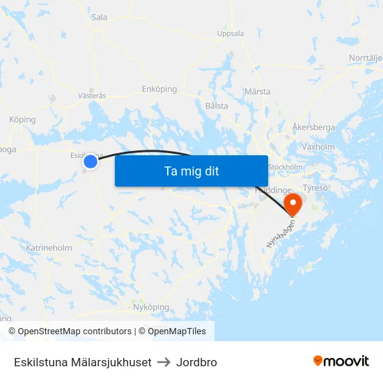 Eskilstuna Mälarsjukhuset to Jordbro map
