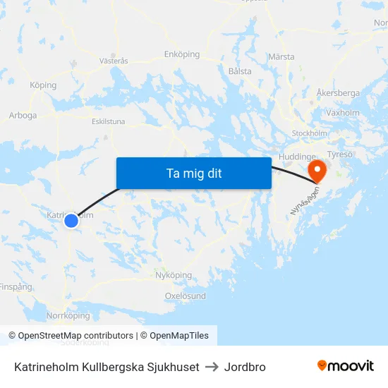 Katrineholm Kullbergska Sjukhuset to Jordbro map