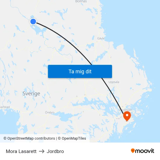 Mora Lasarett to Jordbro map