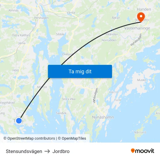 Stensundsvägen to Jordbro map