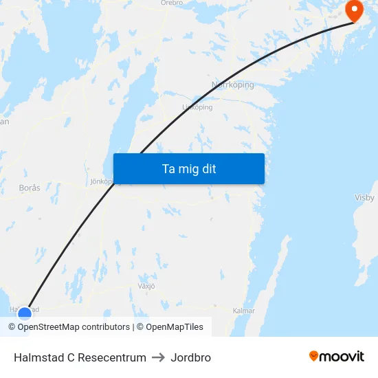 Halmstad C Resecentrum to Jordbro map