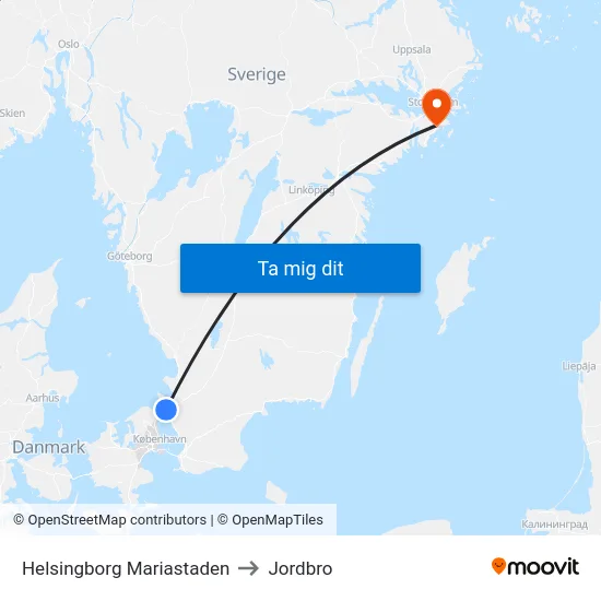 Helsingborg Mariastaden to Jordbro map