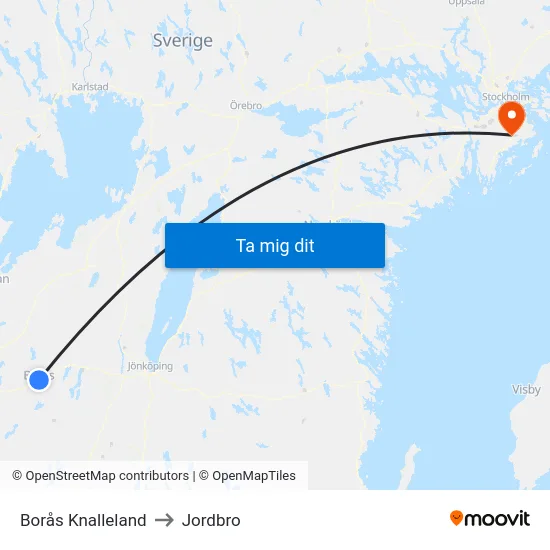 Borås Knalleland to Jordbro map