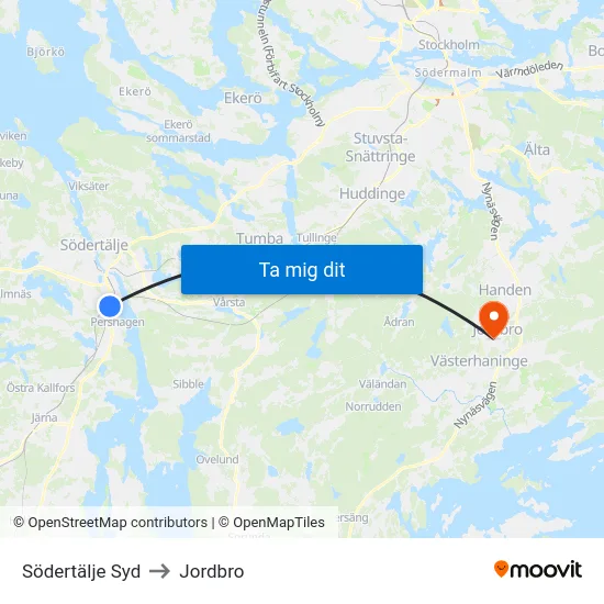 Södertälje Syd to Jordbro map