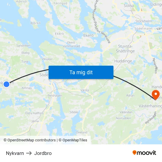 Nykvarn to Jordbro map