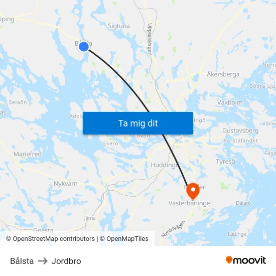 Bålsta to Jordbro map