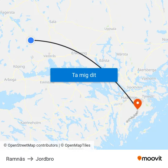 Ramnäs to Jordbro map
