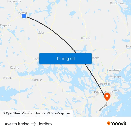 Avesta Krylbo to Jordbro map