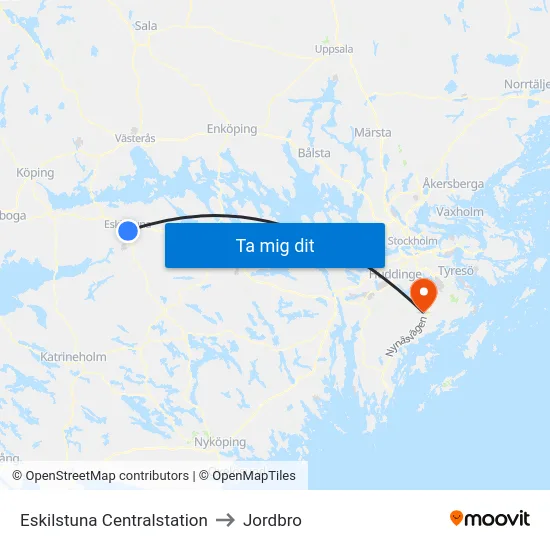 Eskilstuna Centralstation to Jordbro map